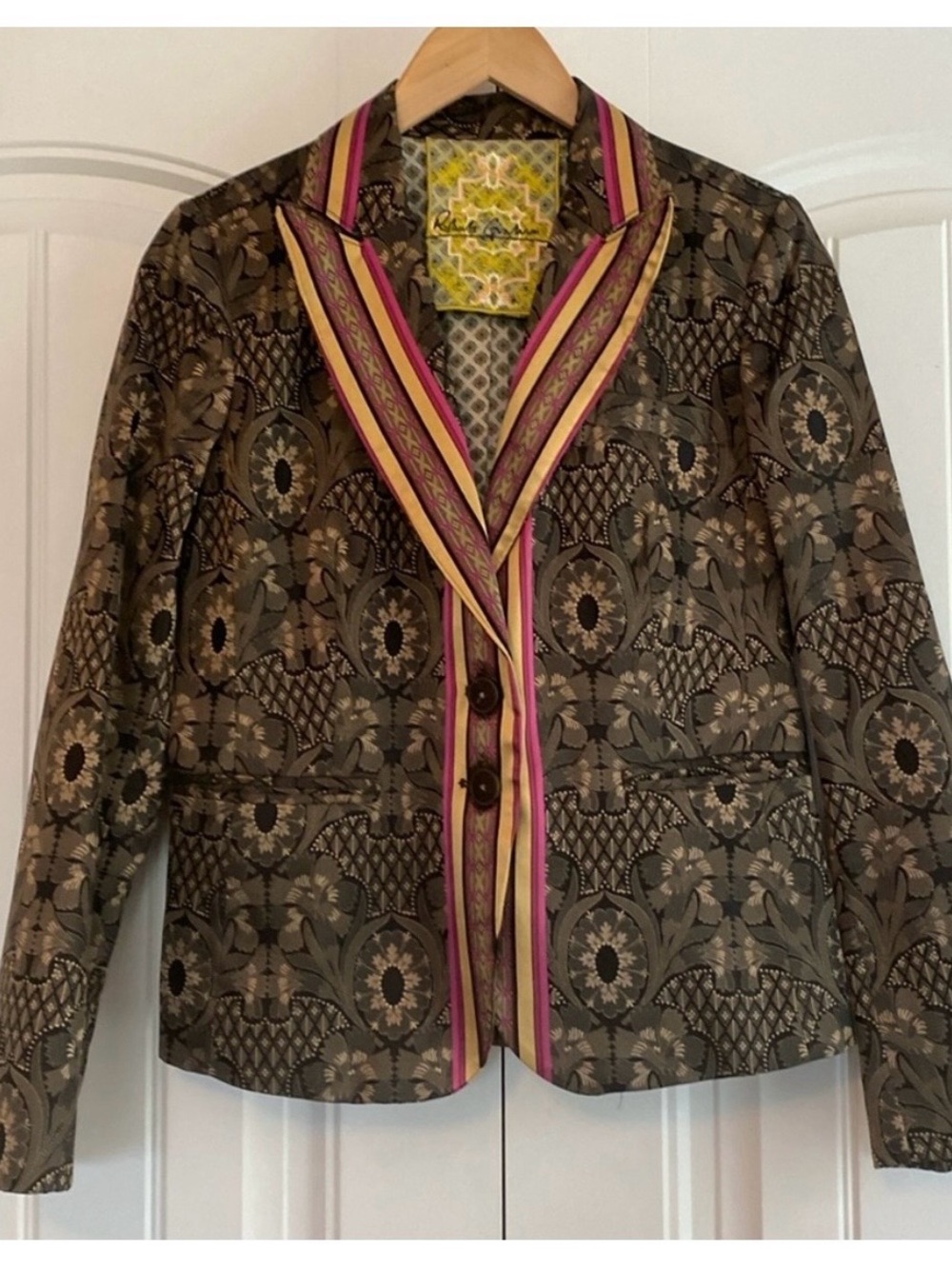 Robert Graham Kamala silk blend smoking Floral Jacquard Blazer sz 6 EUC